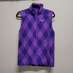 Nike Golf Sport Womens Purple Geometric Argyle Puffer Vest Full Zip Small